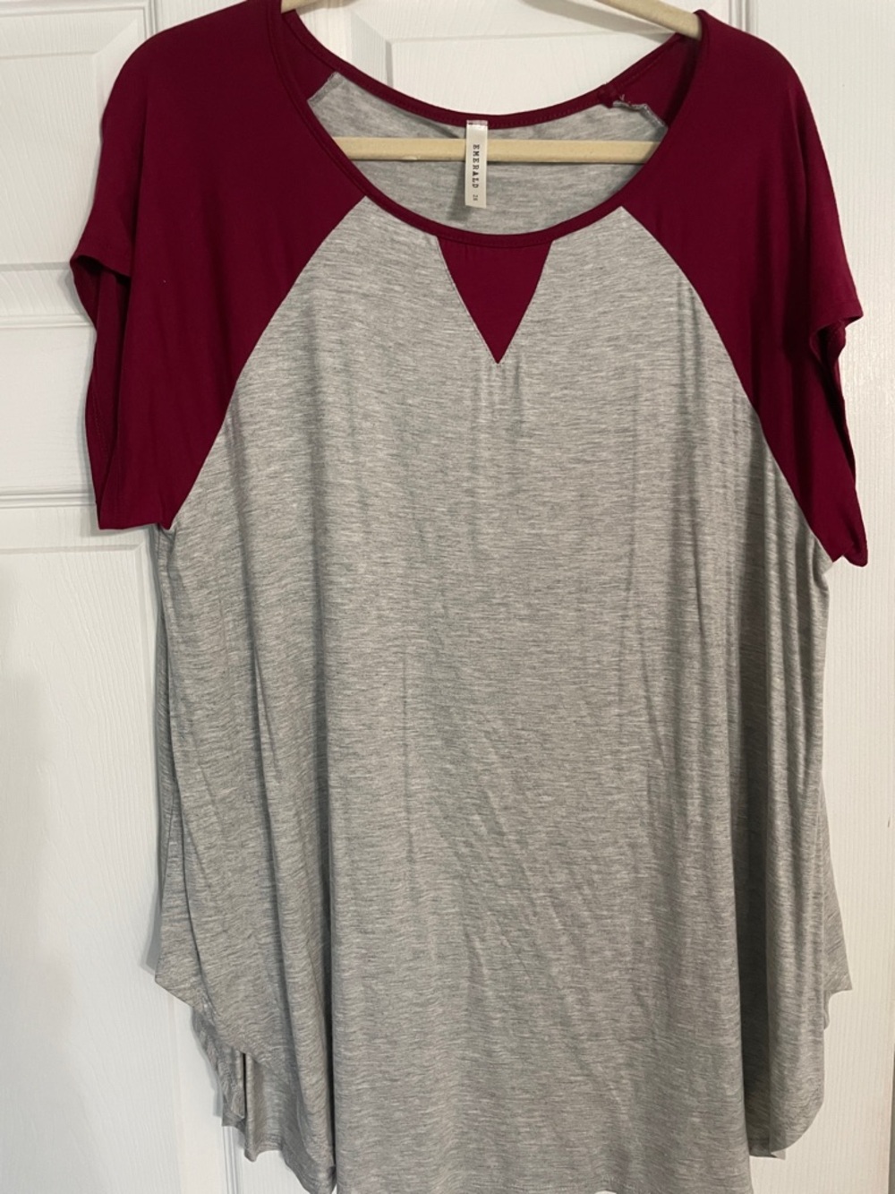 Emerald Heather Gray and Burgundy Raglan Swing Tee
